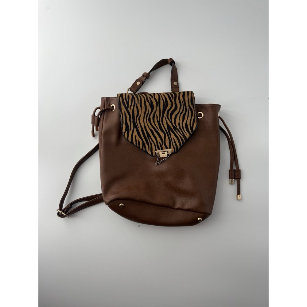 Dune London Leather Backpack Purse Handbag Animal Print Calf Hair‎ Brown